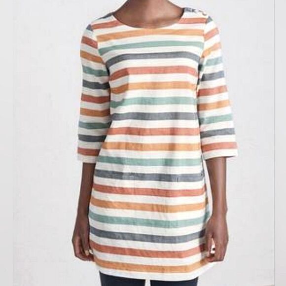 Seasalt Cornwall Glowing Skies Tunic Top Size 8  Women Multicolor Stripe Linen - Picture 5 of 10
